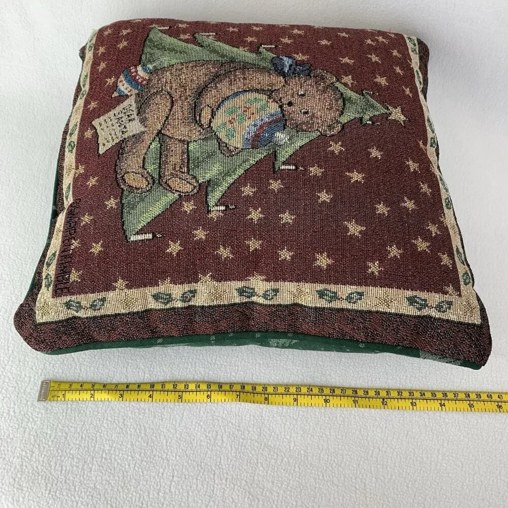 Christmas Teddy Bear Tapestry Pillow Square 15 x 14 Victorian Dear Santa